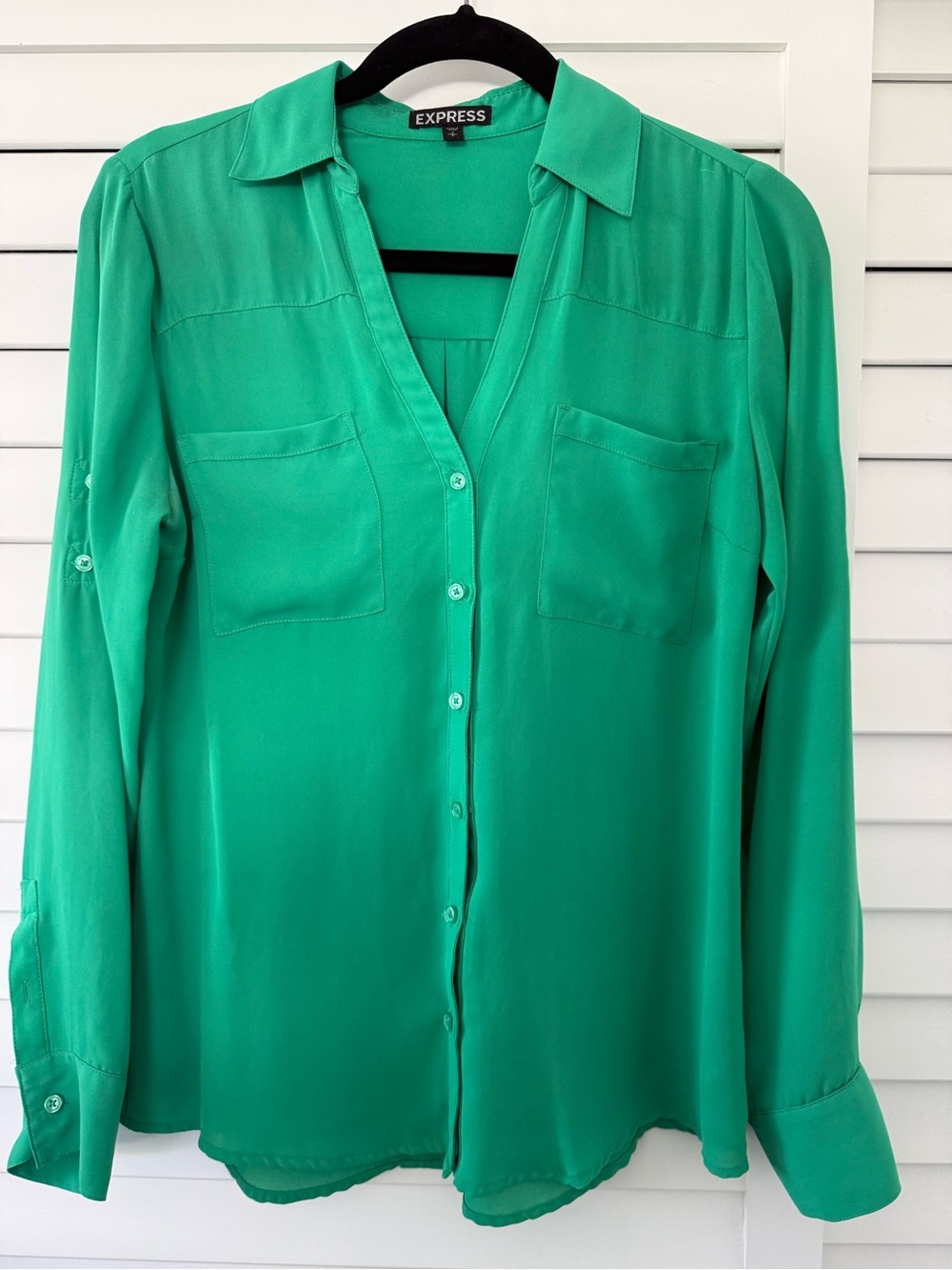 Express Portofino Women's Bright Green Button-Down Shirt